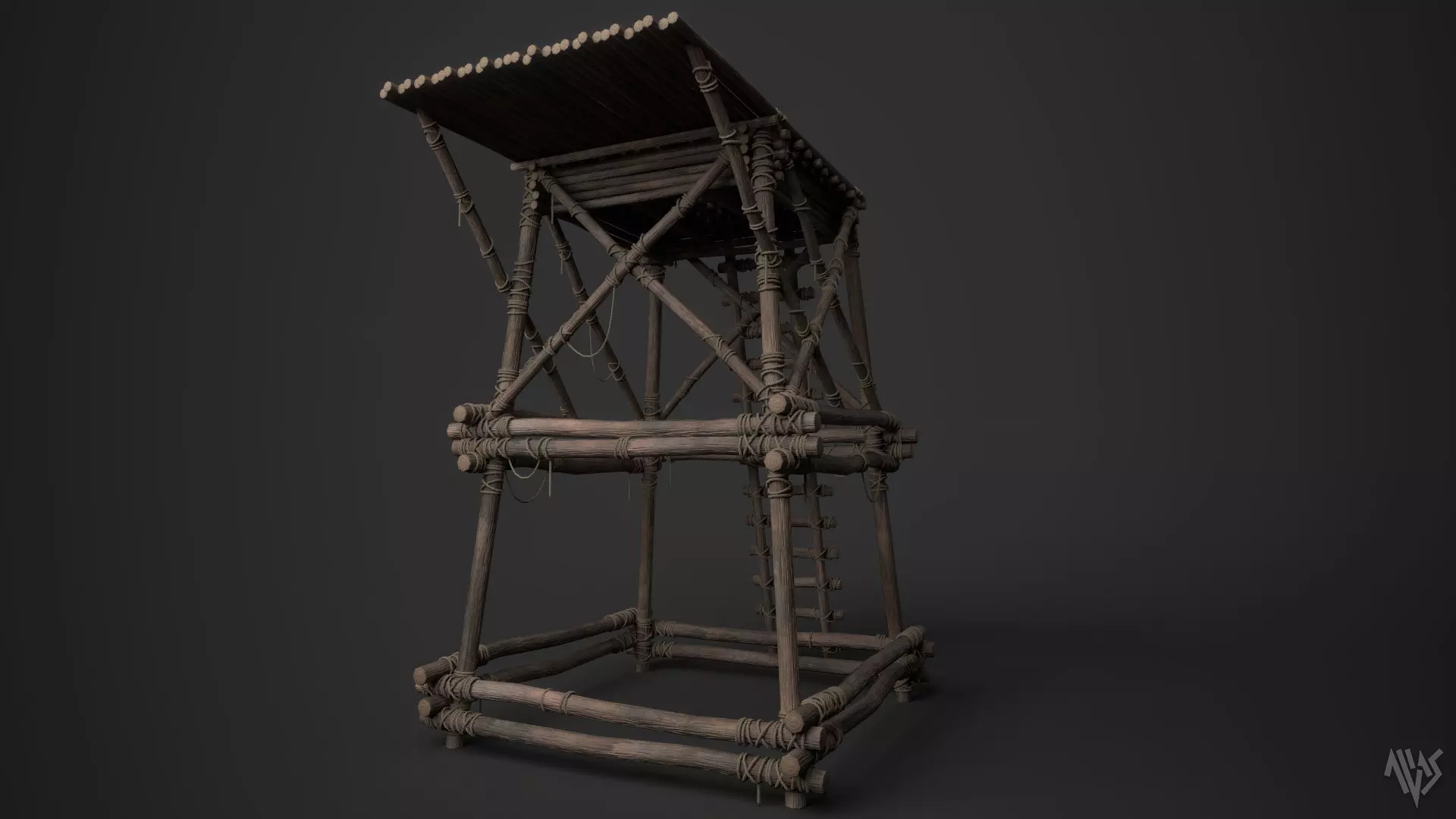 Wooden Watchtower B Low-poly 3D model_0