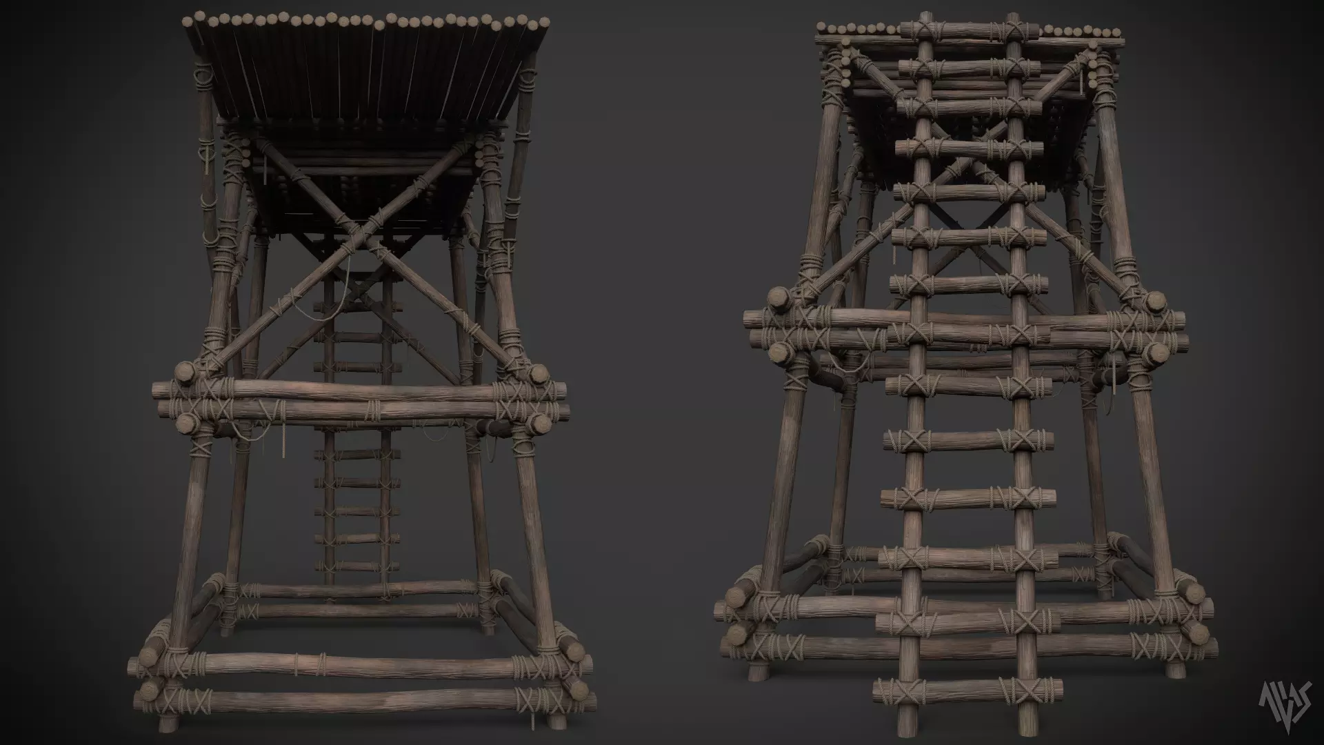 Wooden Watchtower B Low-poly 3D model_1