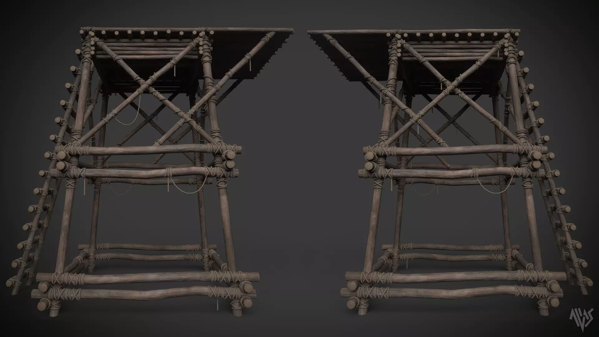 Wooden Watchtower B Low-poly 3D model_2