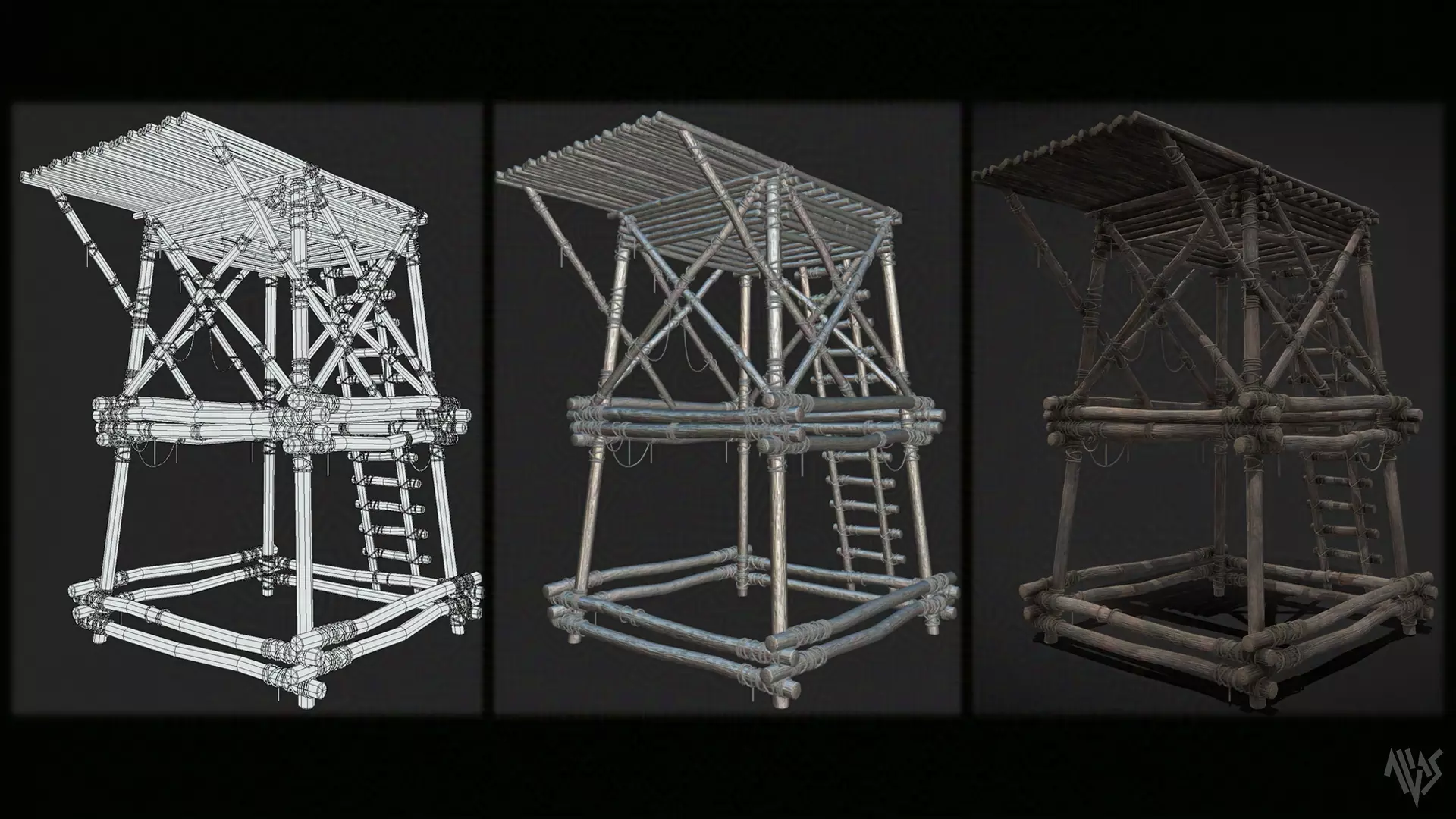 Wooden Watchtower B Low-poly 3D model_4