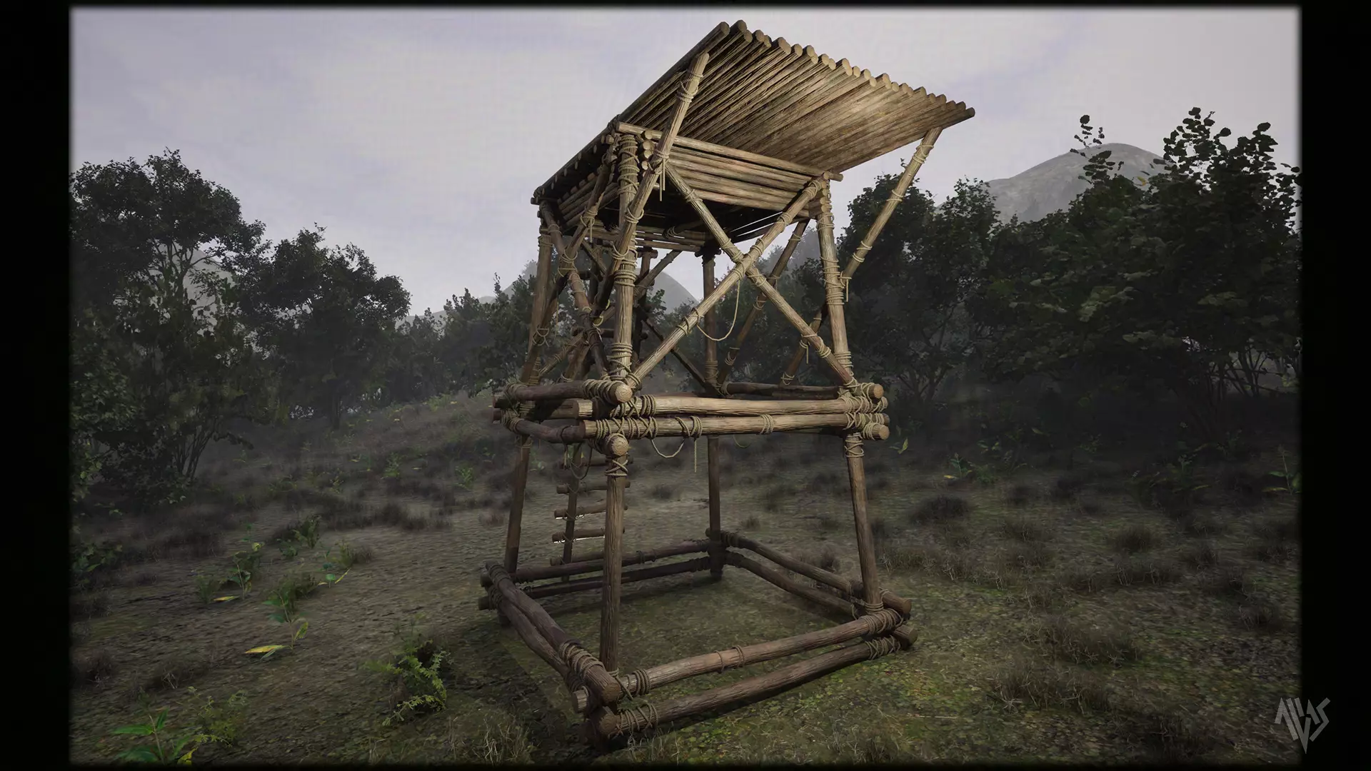 Wooden Watchtower B Low-poly 3D model_3