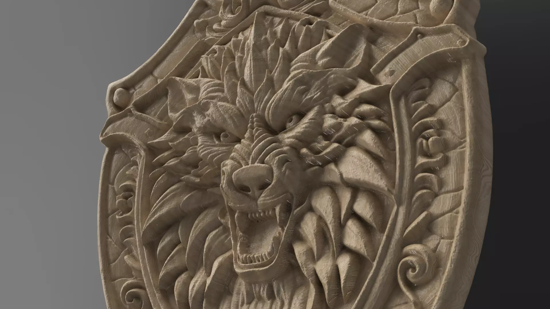 Wolf Shield Relief Decorative Wall Plaque STL OBJ Files 3D print model_3