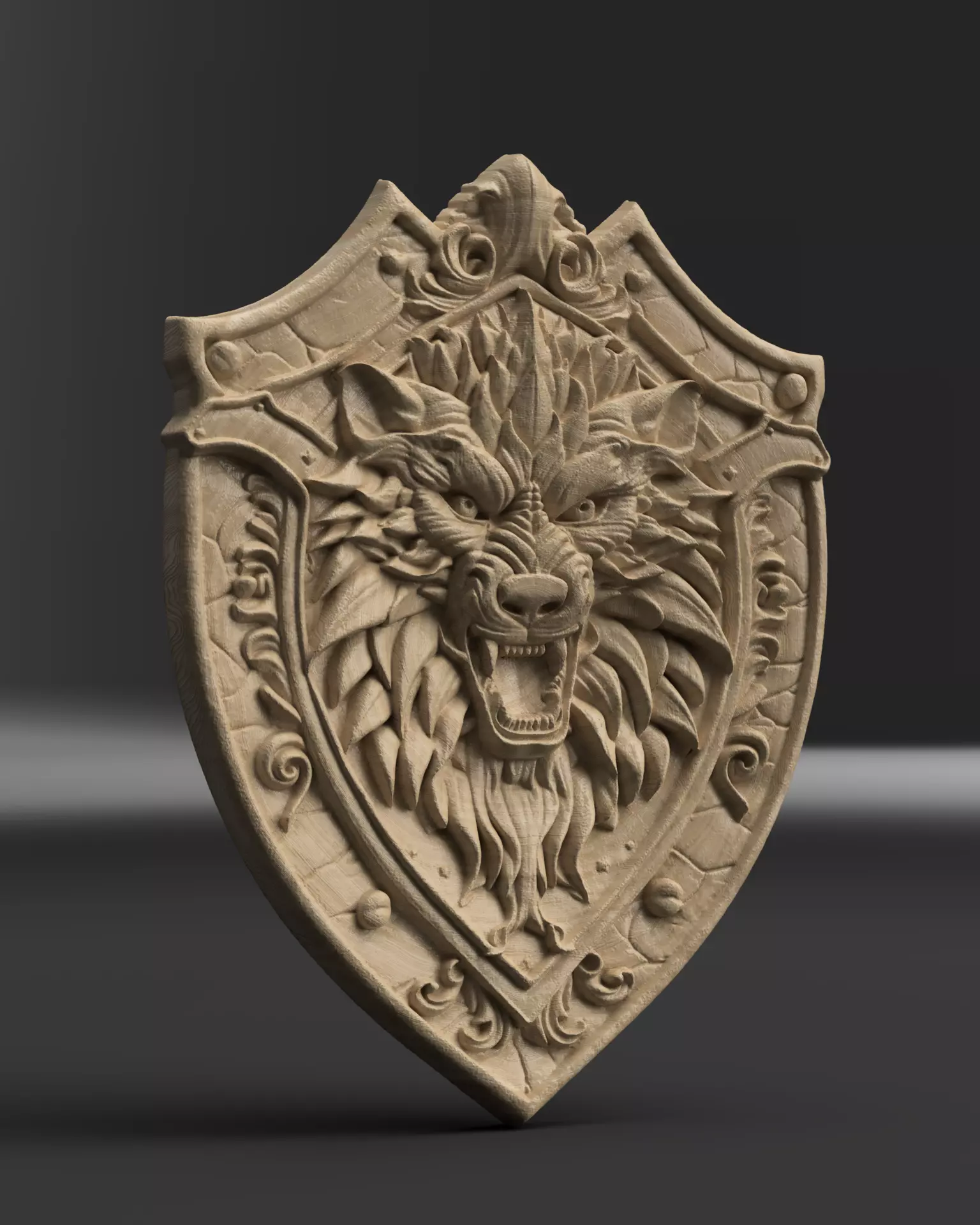 Wolf Shield Relief Decorative Wall Plaque STL OBJ Files 3D print model_1