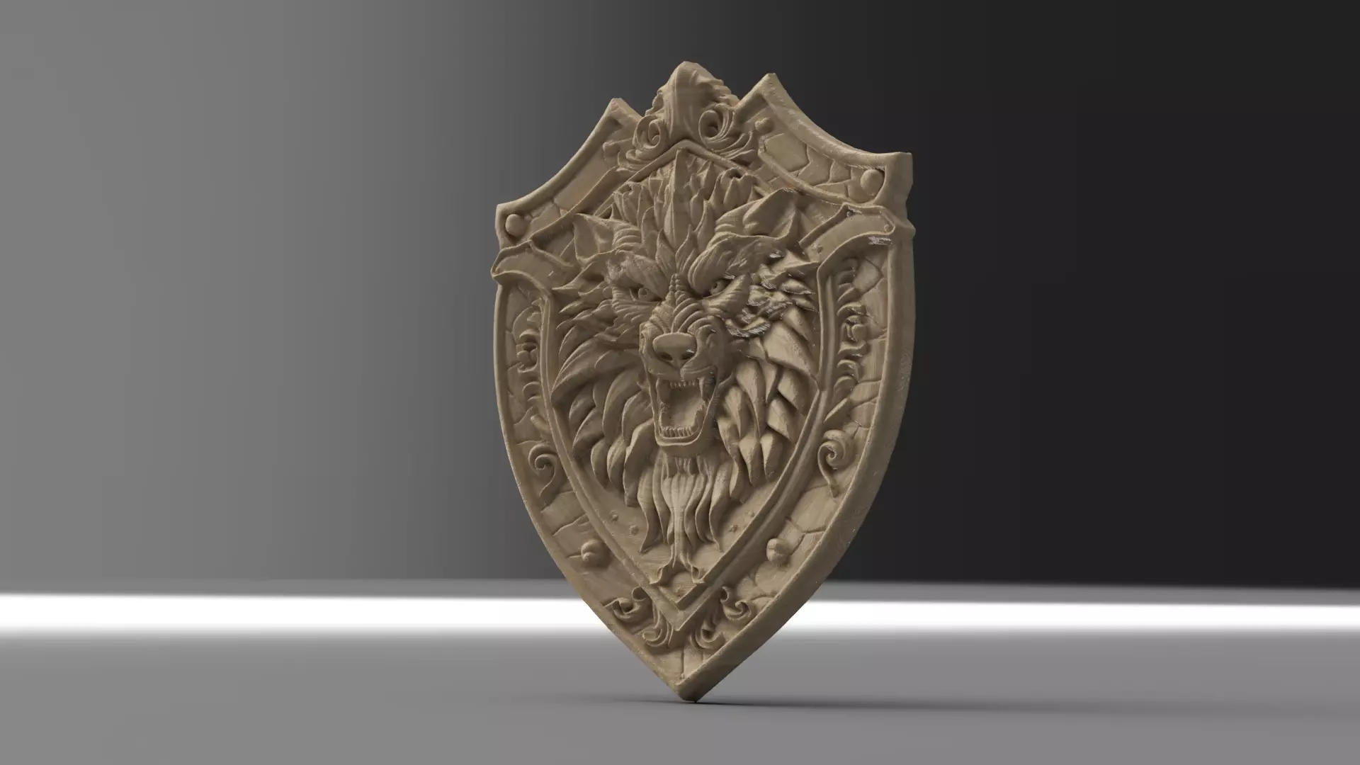 Wolf Shield Relief Decorative Wall Plaque STL OBJ Files 3D print model_5