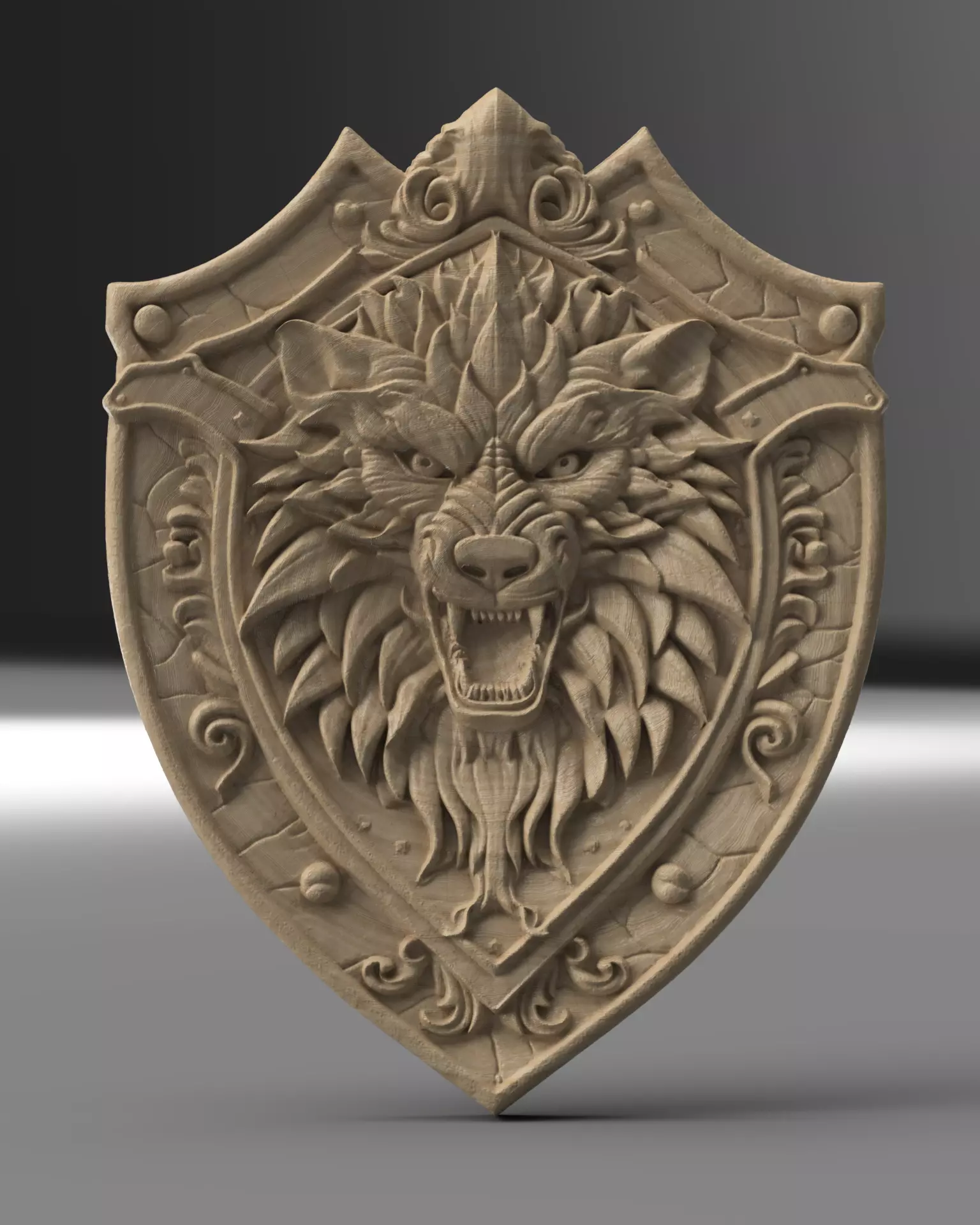 Wolf Shield Relief Decorative Wall Plaque STL OBJ Files 3D print model_4