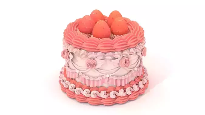 Strawberry Cake 2 - Stylized Strawberry Rose Cake