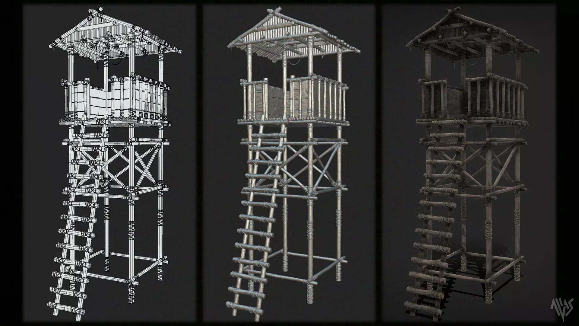 Wooden Watchtower D Low-poly 3D model_5