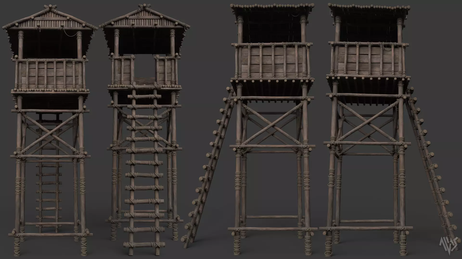 Wooden Watchtower D Low-poly 3D model_1