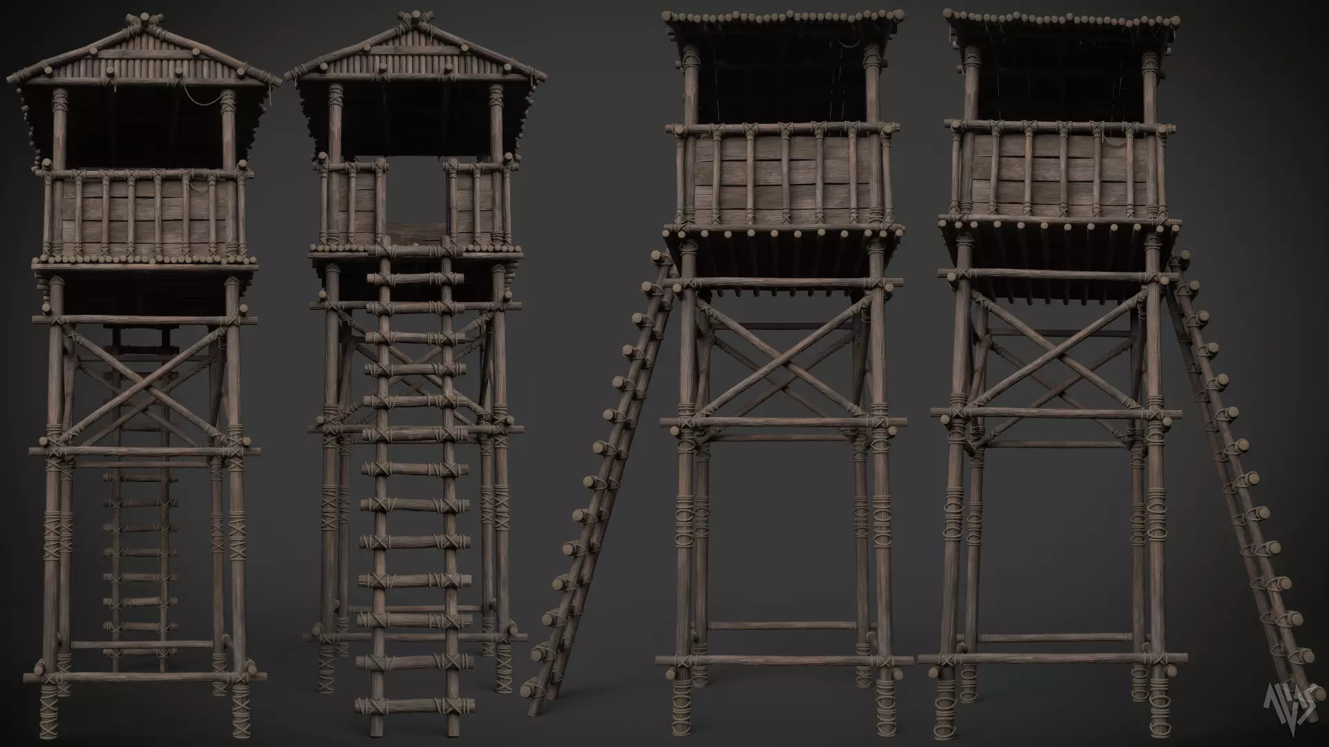 Wooden Watchtower D Low-poly 3D model_2
