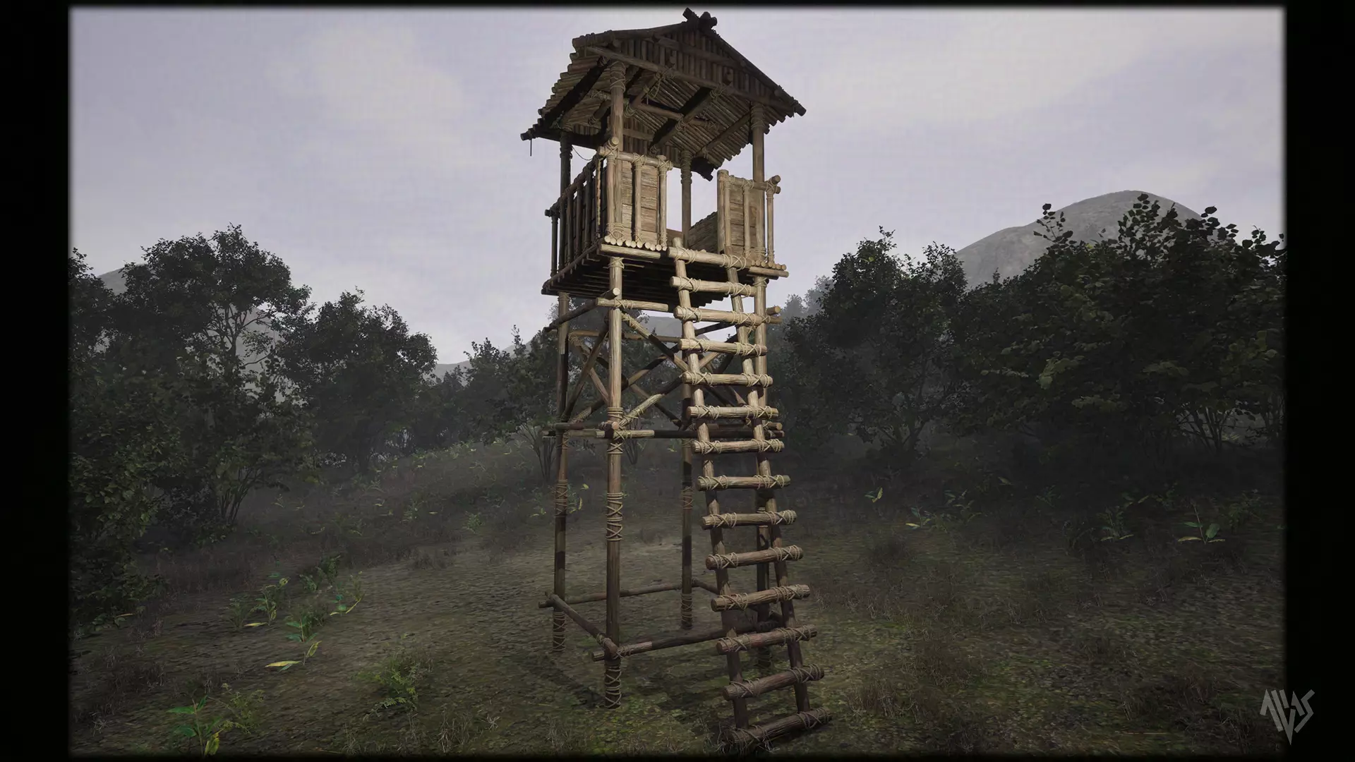 Wooden Watchtower D Low-poly 3D model_3