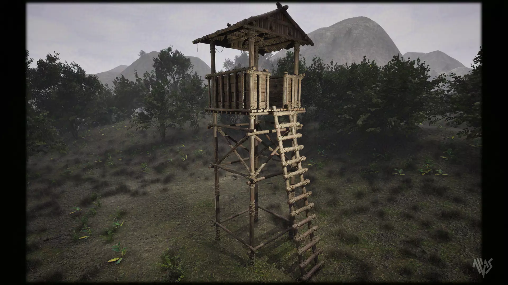 Wooden Watchtower D Low-poly 3D model_4