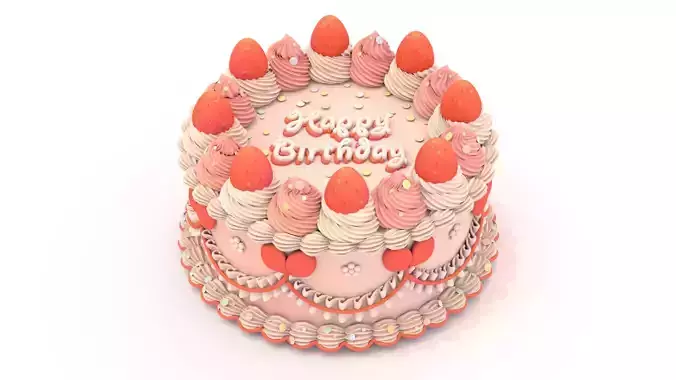 Strawberry Cake 3 - Stylized Birthday Strawberry Cake