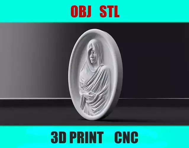 Veiled Woman Oval Relief   Elegant Wall Art   STL OBJ Files