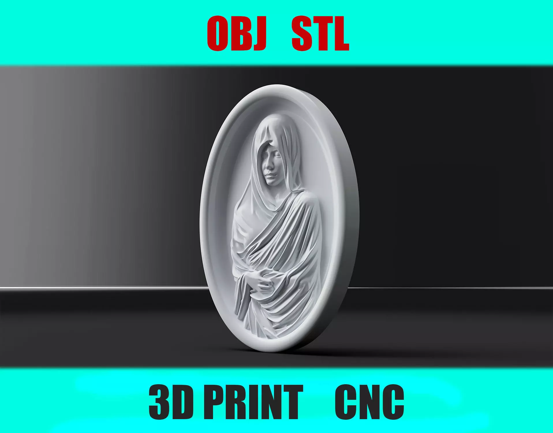 Veiled Woman Oval Relief Elegant Wall Art STL OBJ Files 3D print model_0