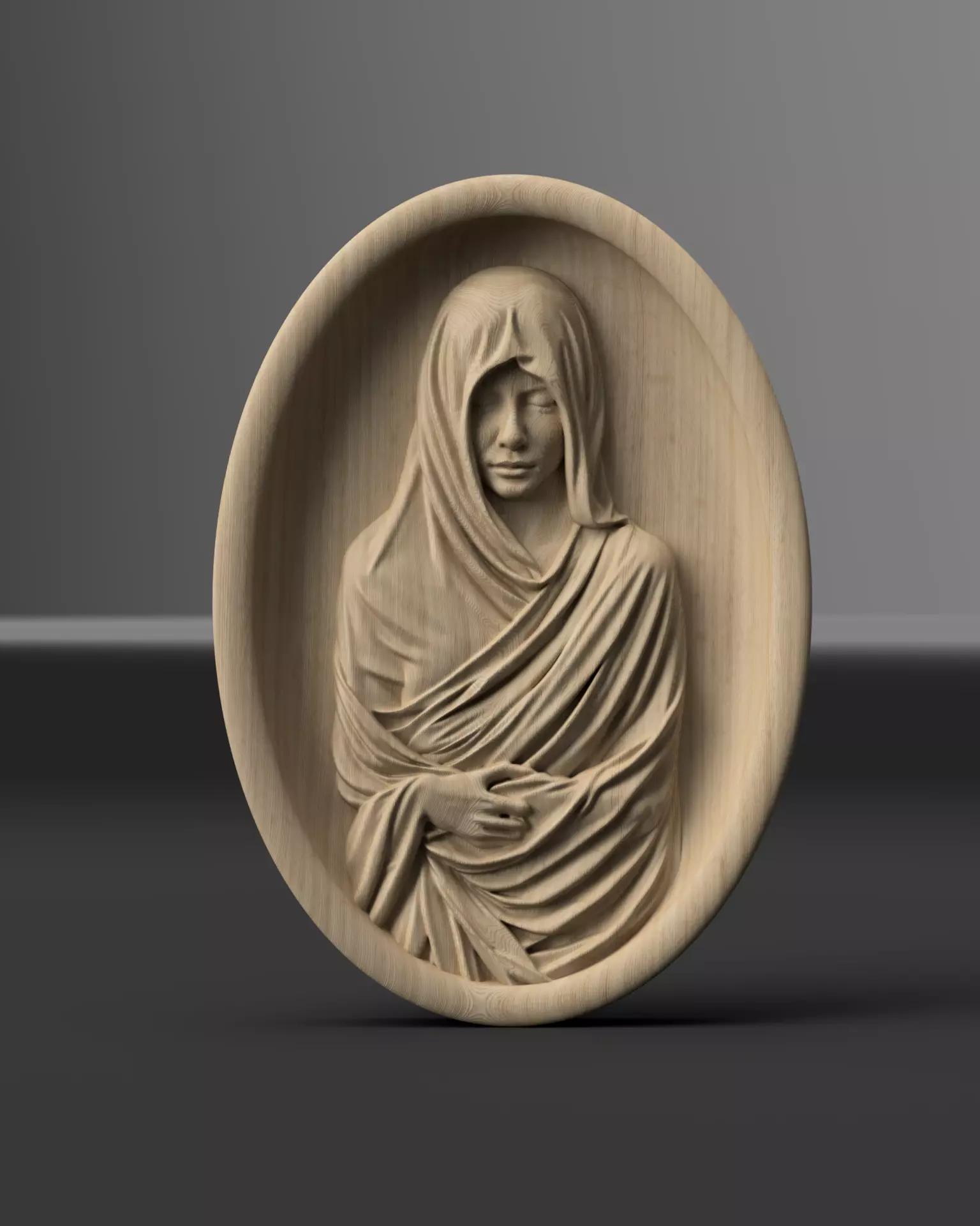 Veiled Woman Oval Relief Elegant Wall Art STL OBJ Files 3D print model_4