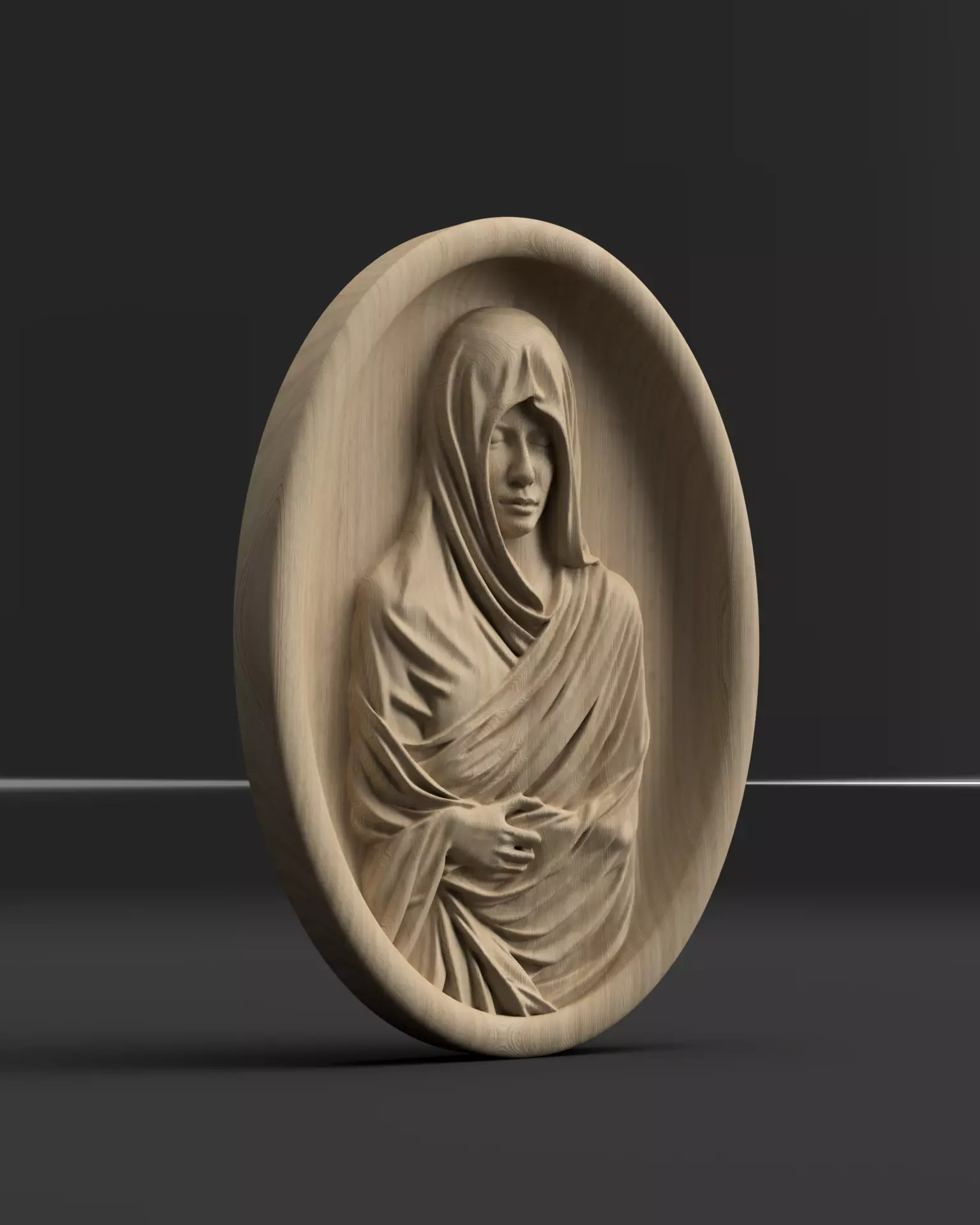 Veiled Woman Oval Relief Elegant Wall Art STL OBJ Files 3D print model_2