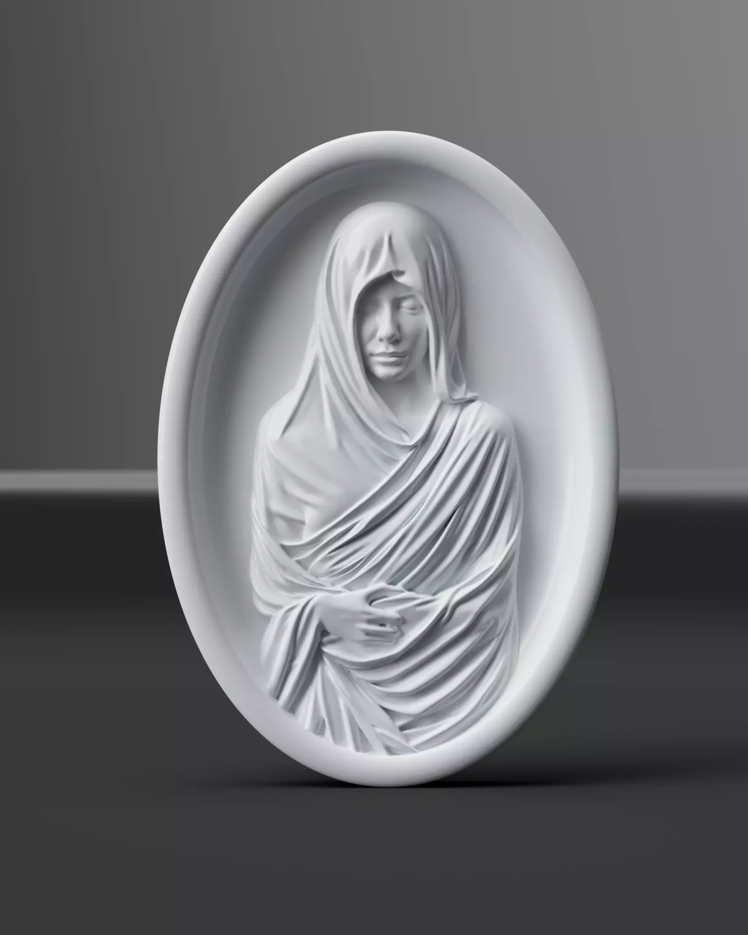 Veiled Woman Oval Relief Elegant Wall Art STL OBJ Files 3D print model_5