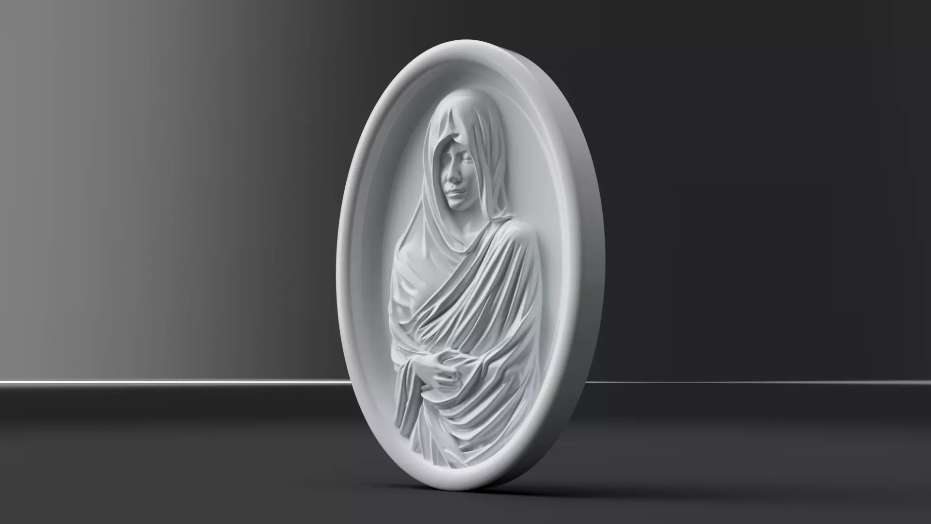 Veiled Woman Oval Relief Elegant Wall Art STL OBJ Files 3D print model_6