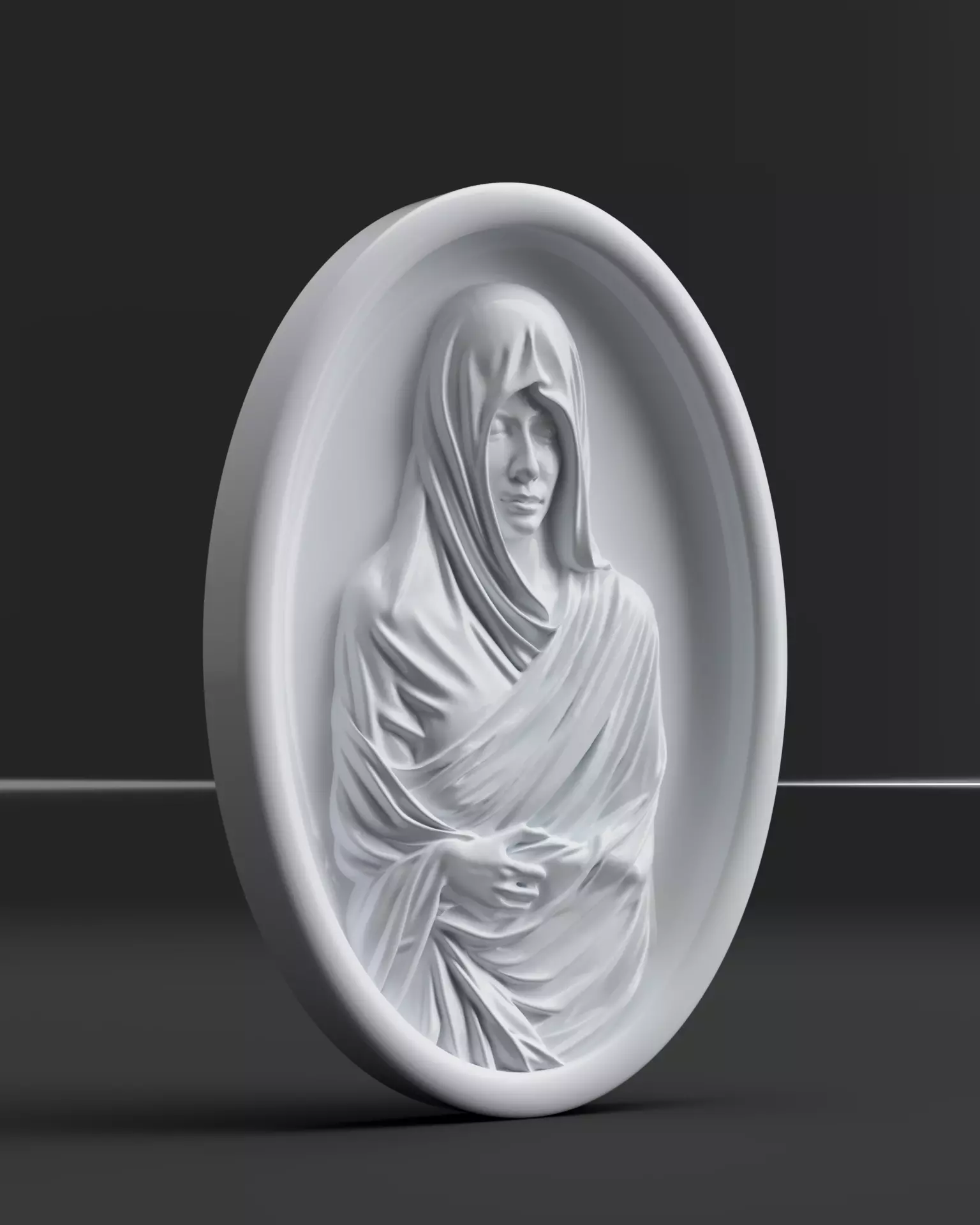 Veiled Woman Oval Relief Elegant Wall Art STL OBJ Files 3D print model_3