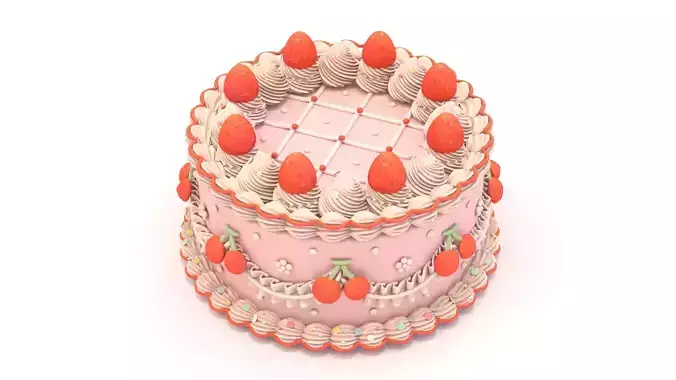 Strawberry Cherry Cake - Stylized Strawberry Cherry Whole Cake