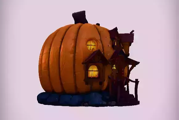 Halloween Pumpkin House 3D Model Cartoon Stylized House  Low-poly 3D model
