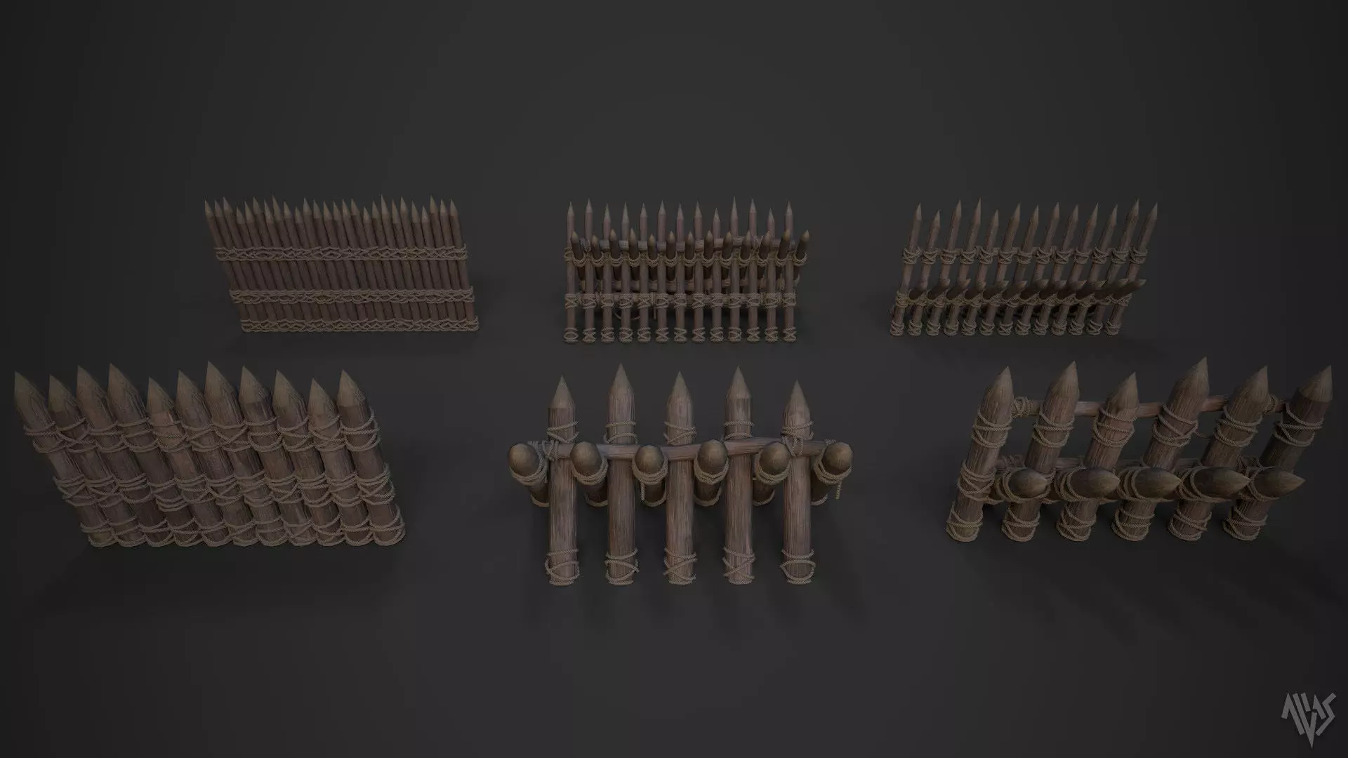 Wooden Barrier Set Low-poly 3D model_0