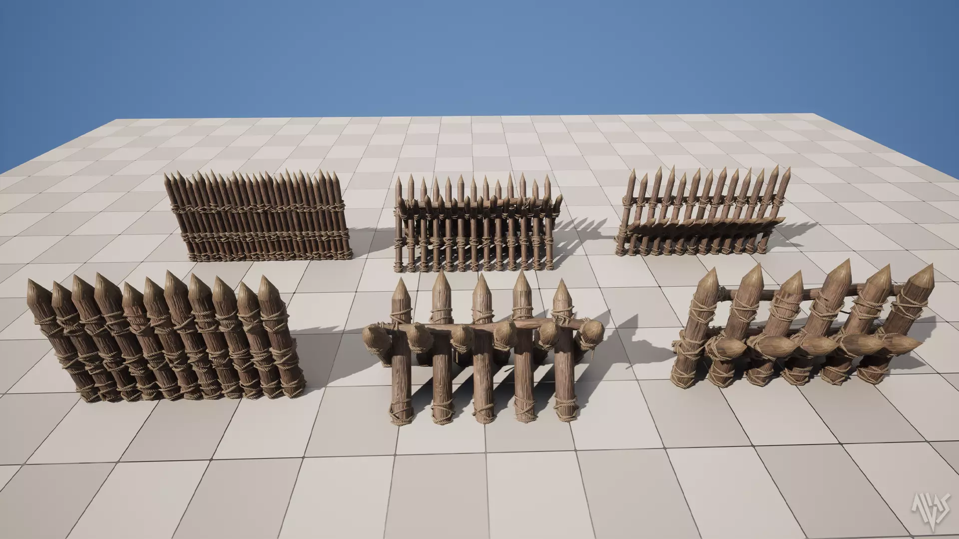 Wooden Barrier Set Low-poly 3D model_3
