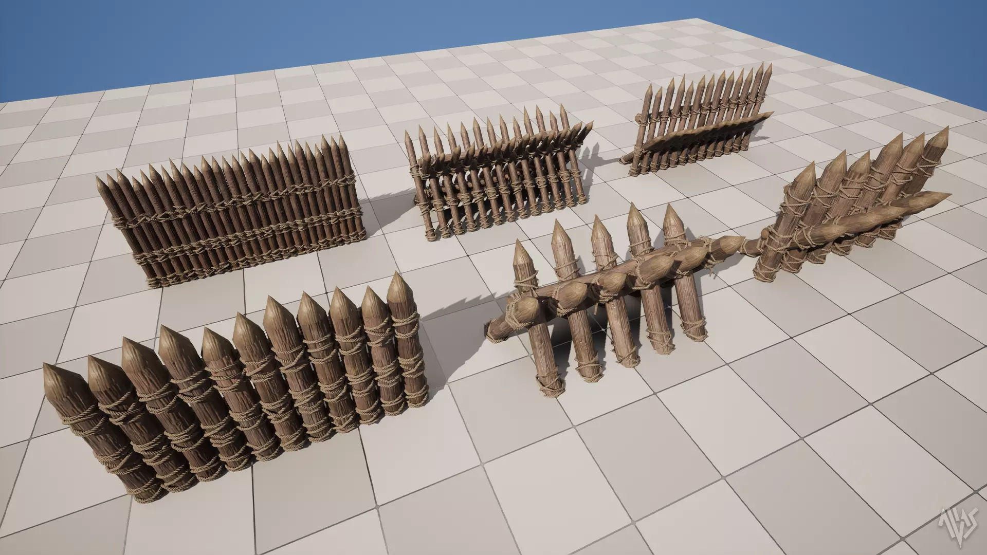 Wooden Barrier Set Low-poly 3D model_4