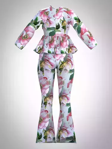  Elegant 3D Peplum Top with Flared Pants Set