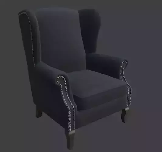 Classic Charcoal Wingback Armchair 3D model