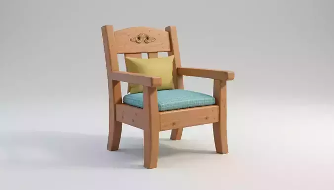 Cartoon Chair Free Low Poly 3D Model Wood Furniture Asset  Free 3D model