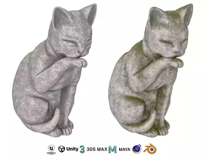 Grooming cat stone statues