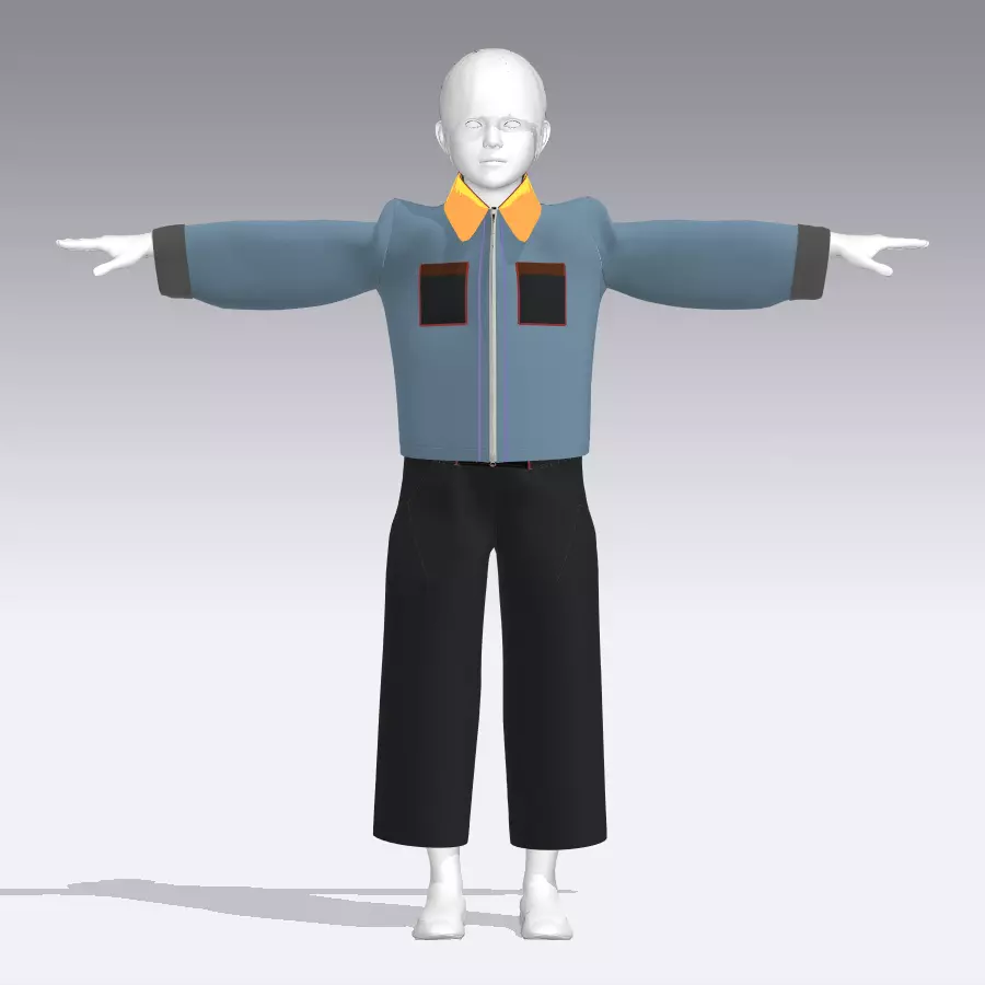 Girls DENIM JACKET 3d clothing 3d clothing rigged model Low-poly 3D model_21