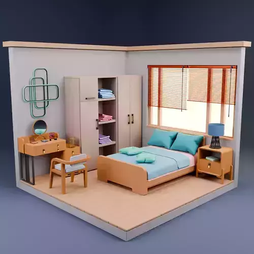Stylized Isometric Bedroom Interior