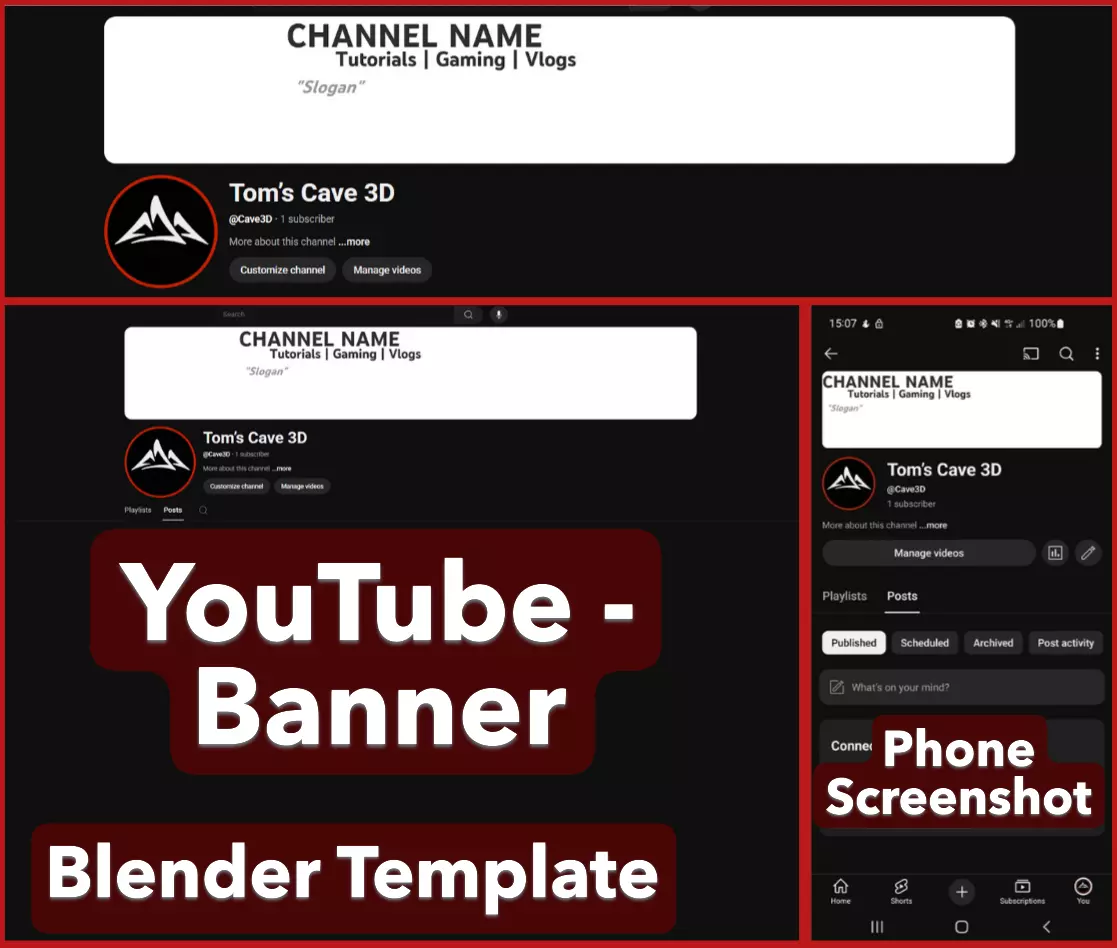 YouTube Banner Helper Blender Template Perfect Safe Zones Texture