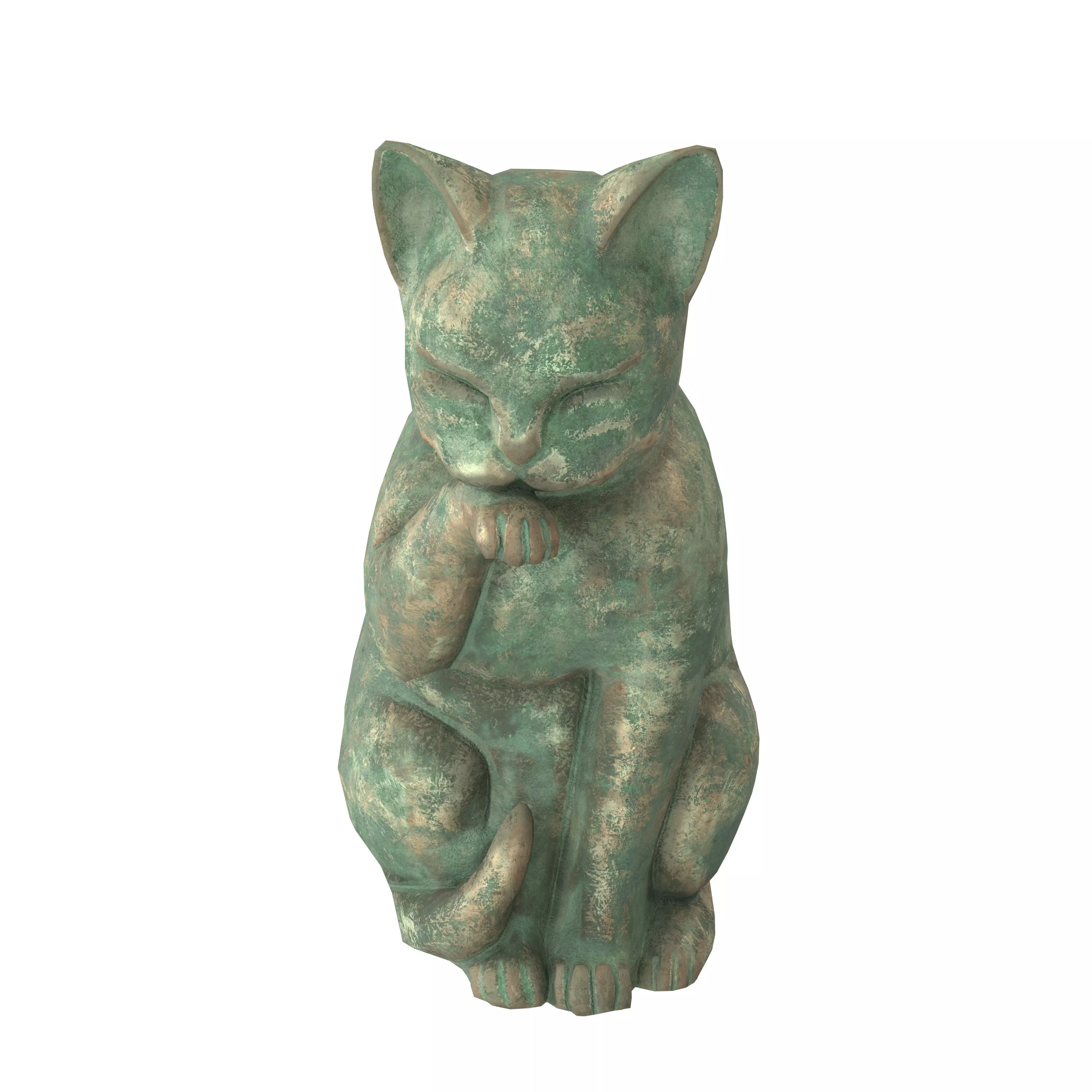 Grooming cat oxydated statue 3D model_2