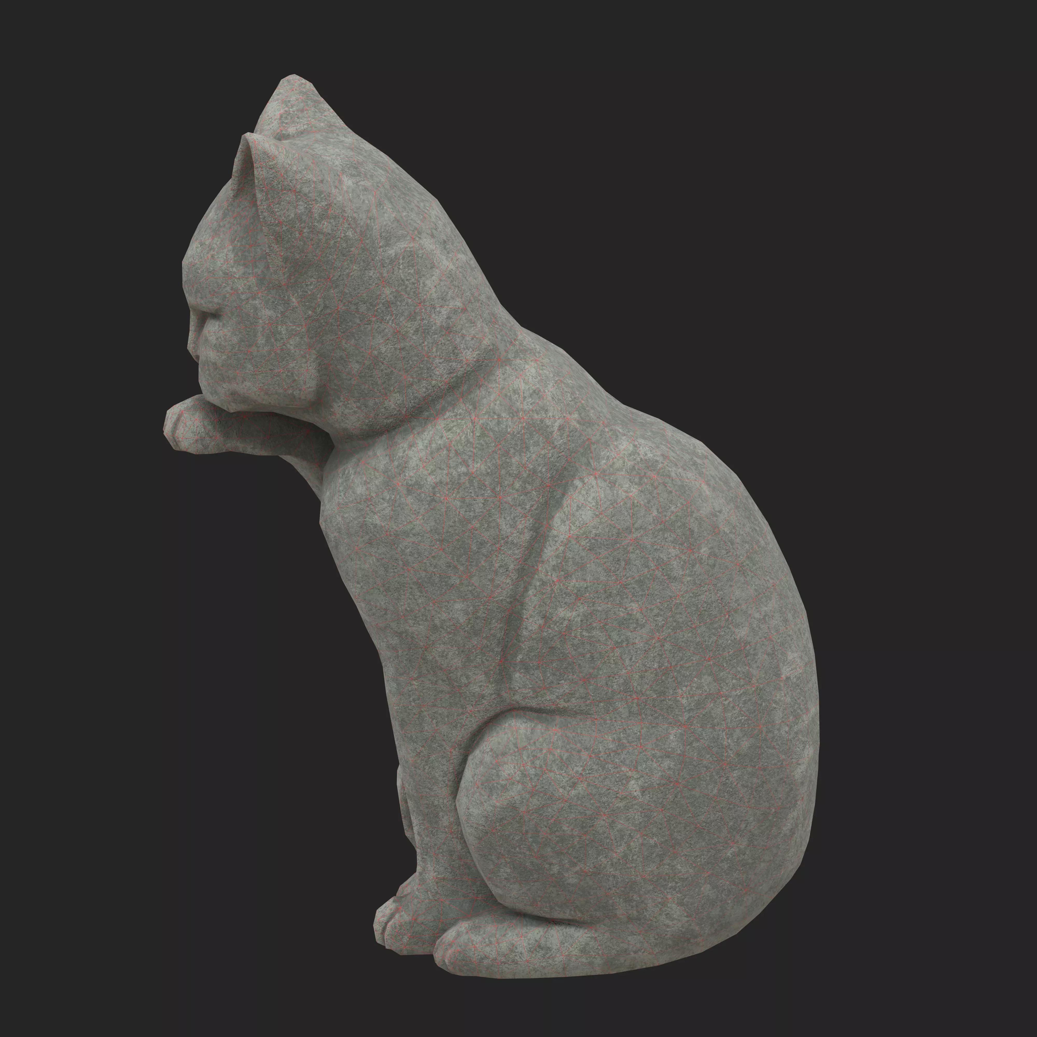 Grooming cat oxydated statue 3D model_8