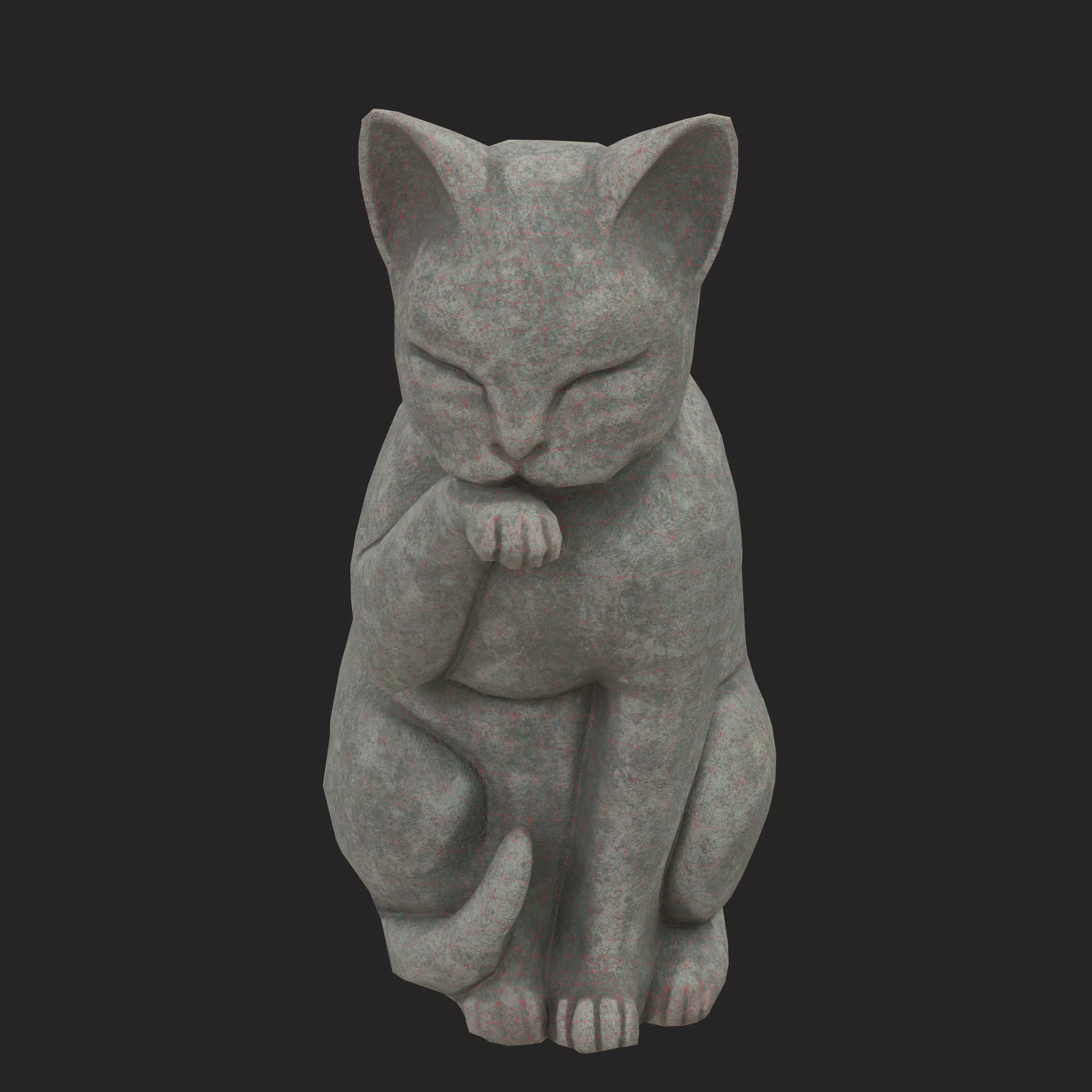 Grooming cat oxydated statue 3D model_7