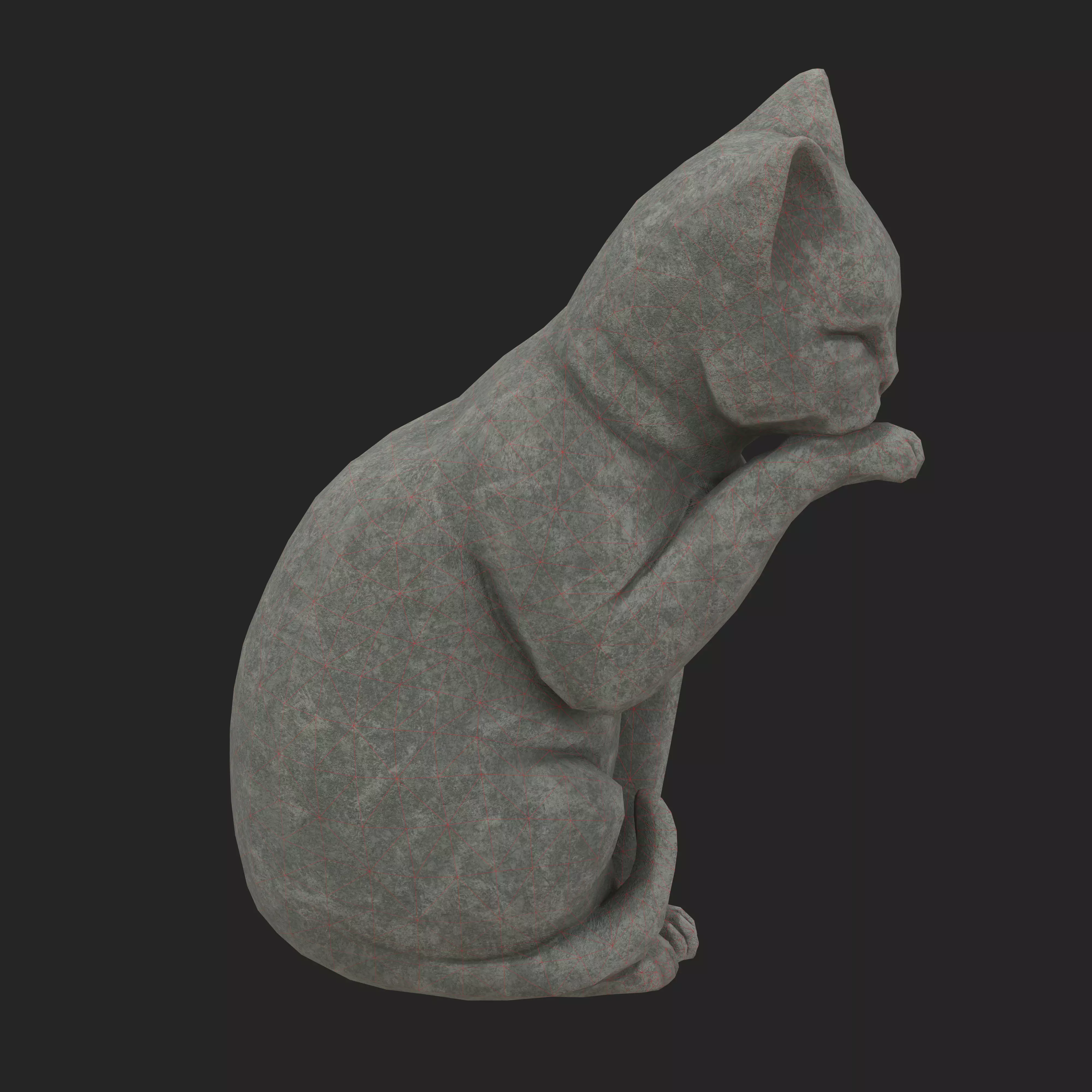 Grooming cat oxydated statue 3D model_6