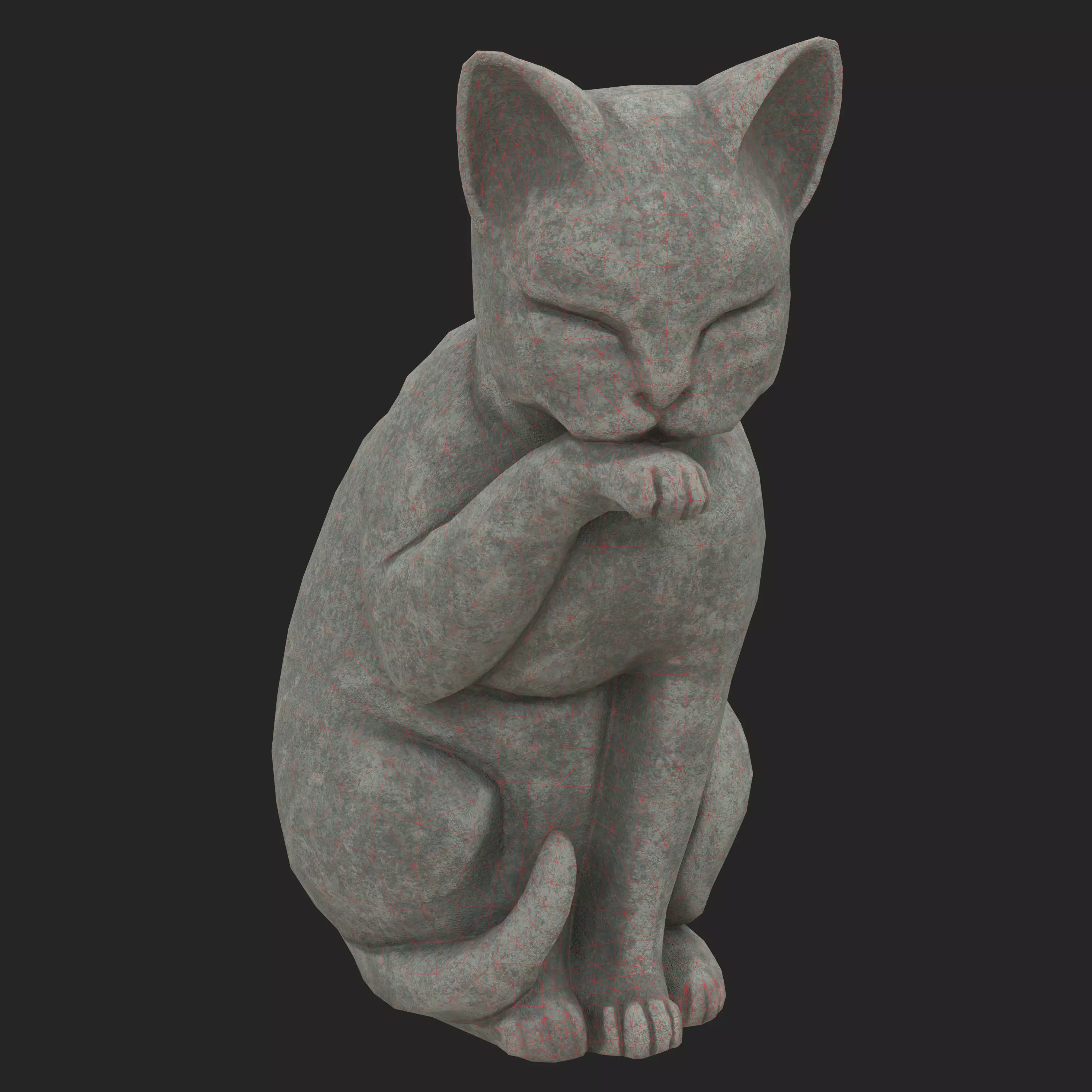 Grooming cat oxydated statue 3D model_11