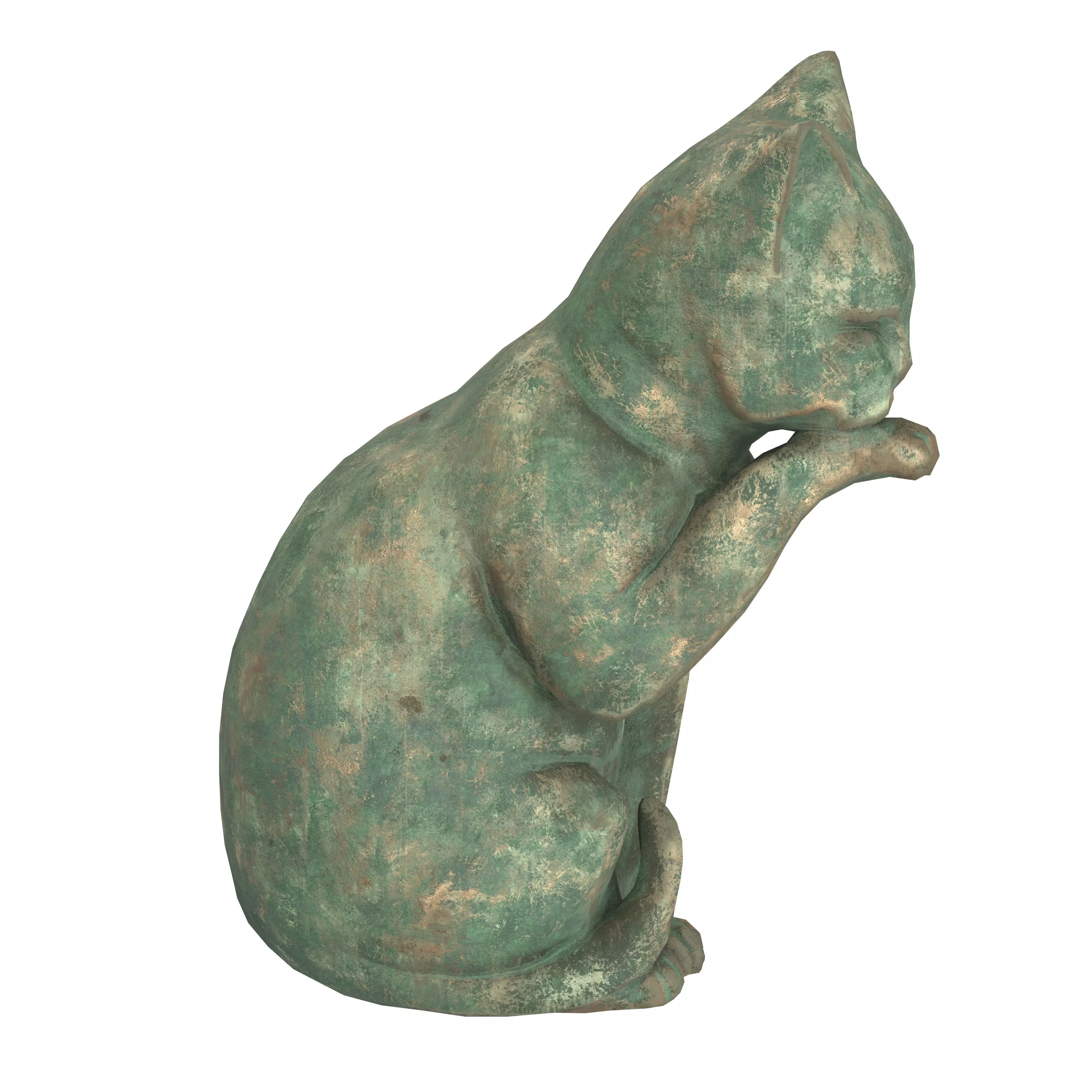 Grooming cat oxydated statue 3D model_1