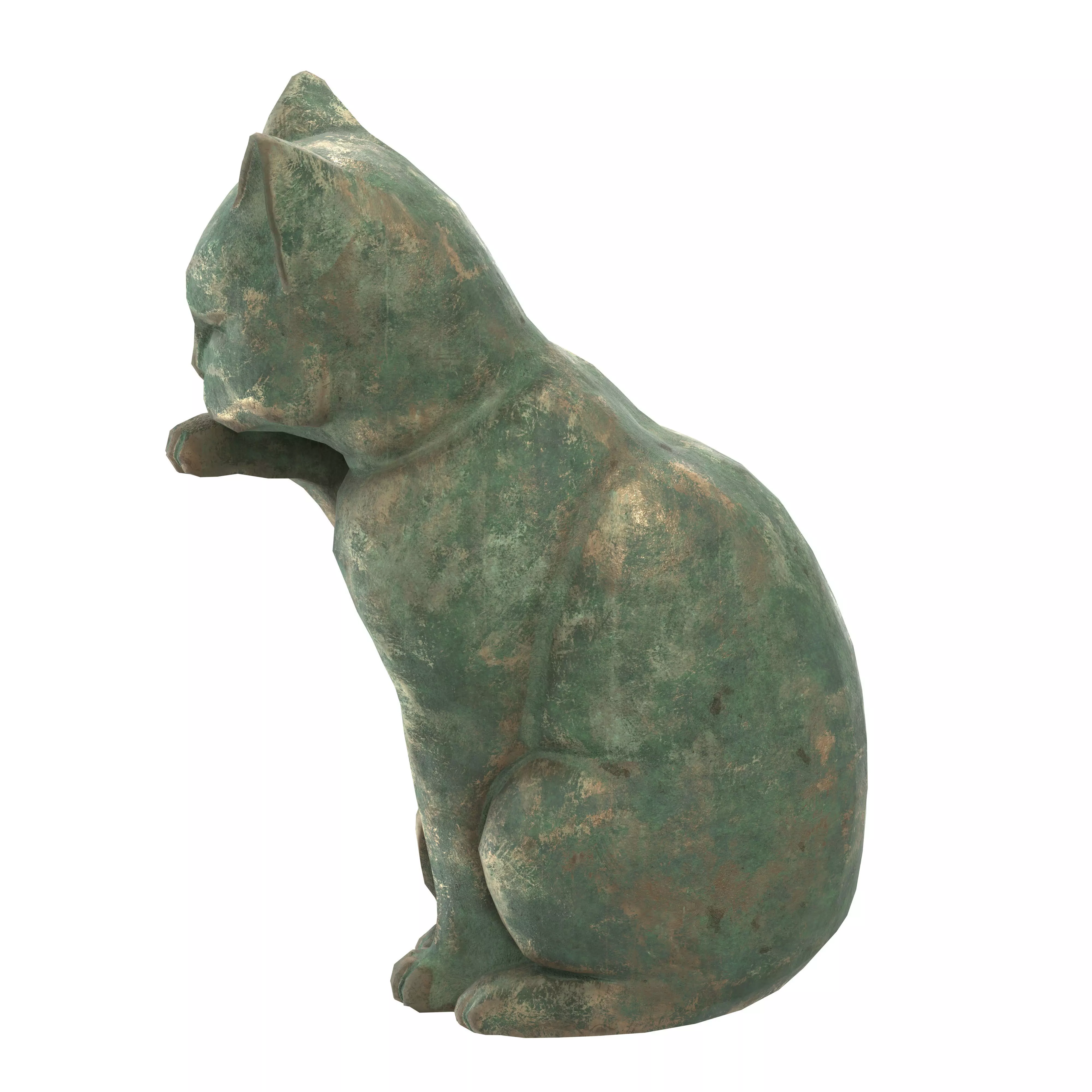 Grooming cat oxydated statue 3D model_3