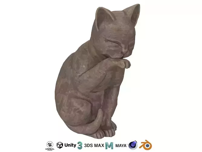 Grooming cat wood statue