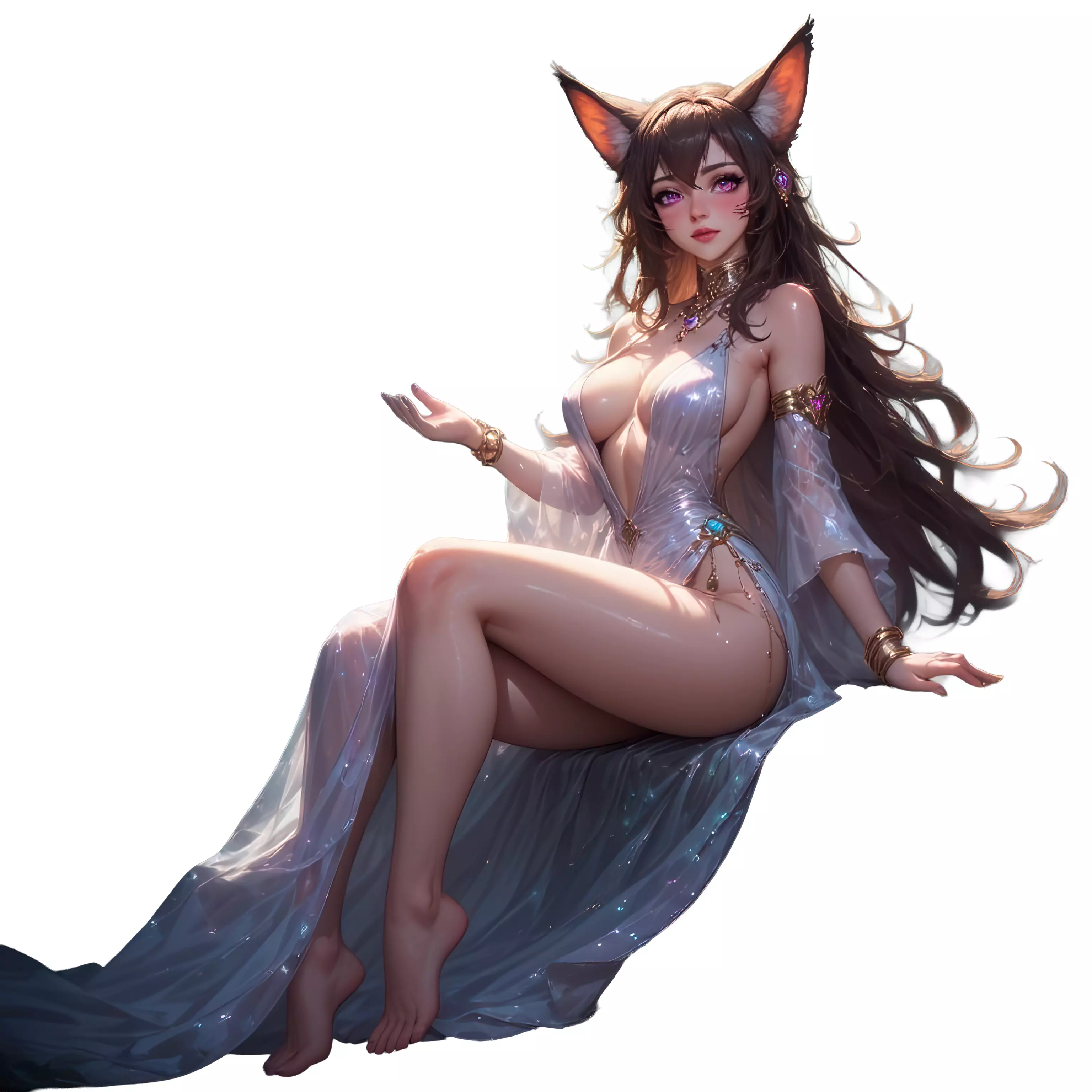 Elegant Fox Girl 3D Model in Shimmering Dress 3D print model_1
