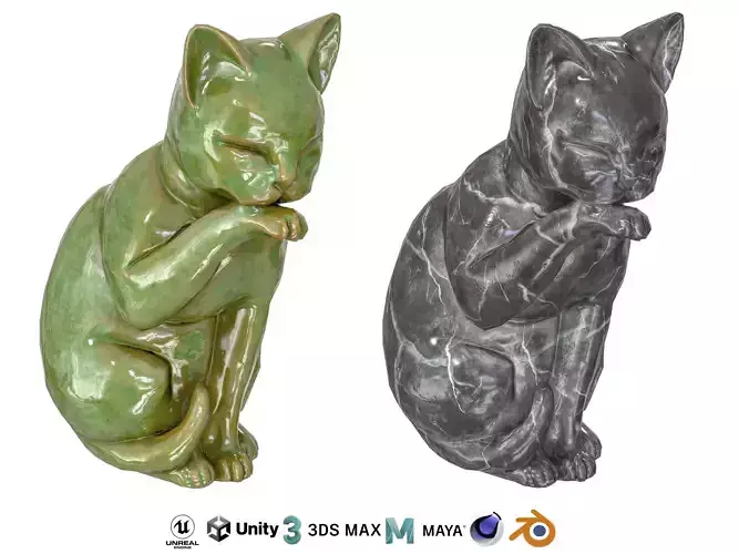 Grooming cat marble statues