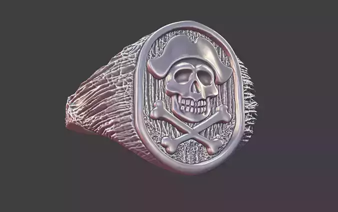 textured skull signet ring