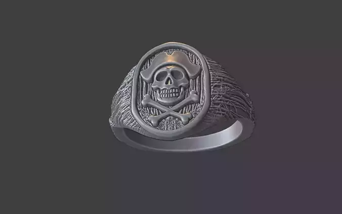 textured skull signet ring