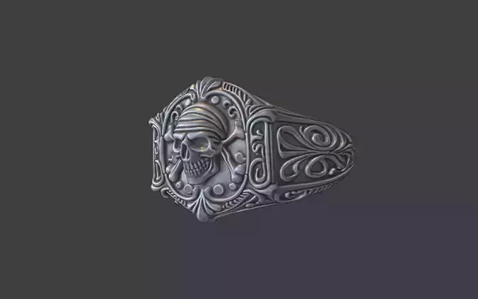ornate silver pirate signet ring 3D print model