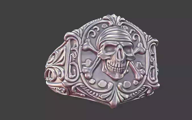 ornate silver pirate signet ring