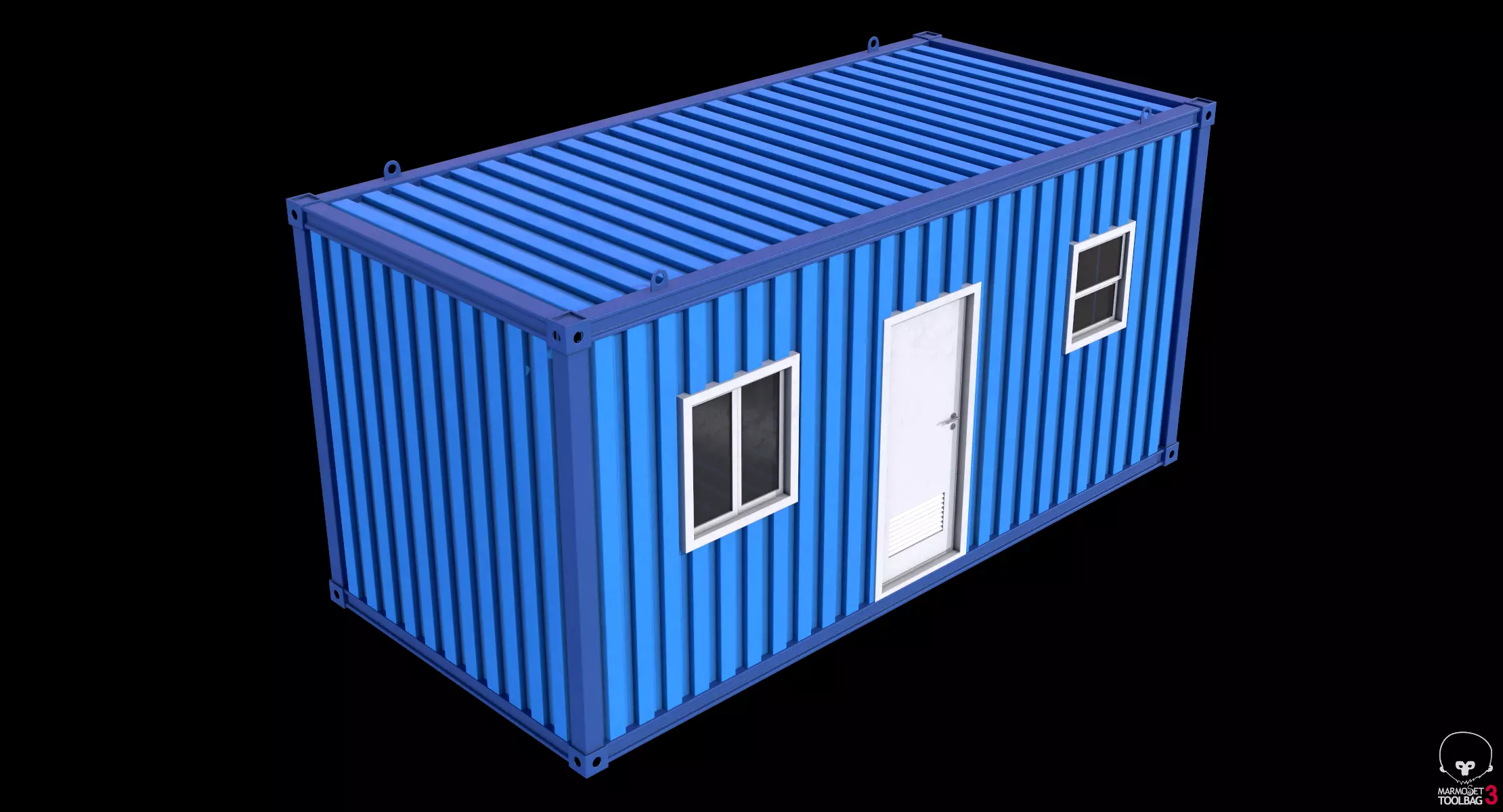 Blue Construction Site Cabin PBR 3D model_10